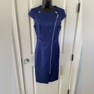Karen Millen blue midi moto dress, UK 10, US 6